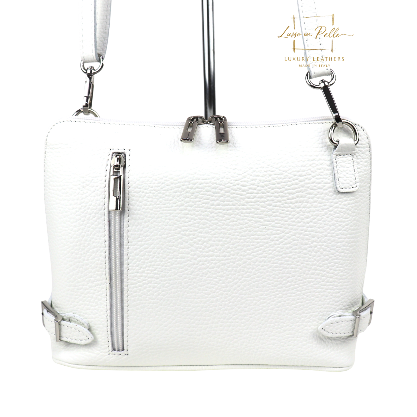 Rectangular Structured Italian Grain Leather Crossbody Bag with Adjustable Straps
