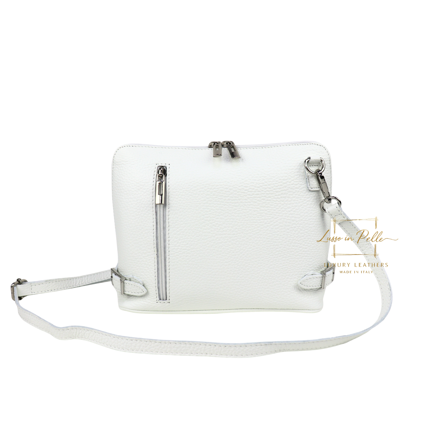 Rectangular Structured Italian Grain Leather Crossbody Bag with Adjustable Straps