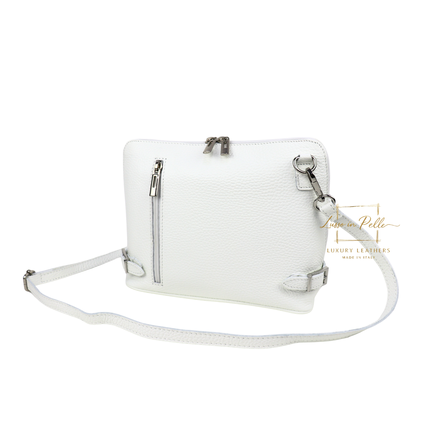 Rectangular Structured Italian Grain Leather Crossbody Bag with Adjustable Straps