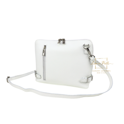 Rectangular Structured Italian Grain Leather Crossbody Bag with Adjustable Straps