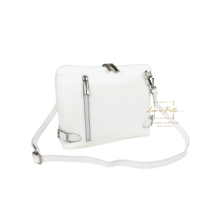 Rectangular Structured Italian Grain Leather Crossbody Bag with Adjustable Straps