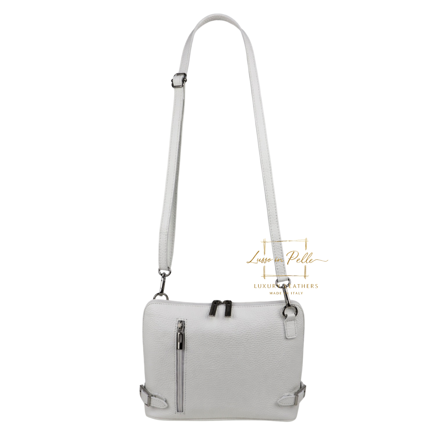 Rectangular Structured Italian Grain Leather Crossbody Bag with Adjustable Straps