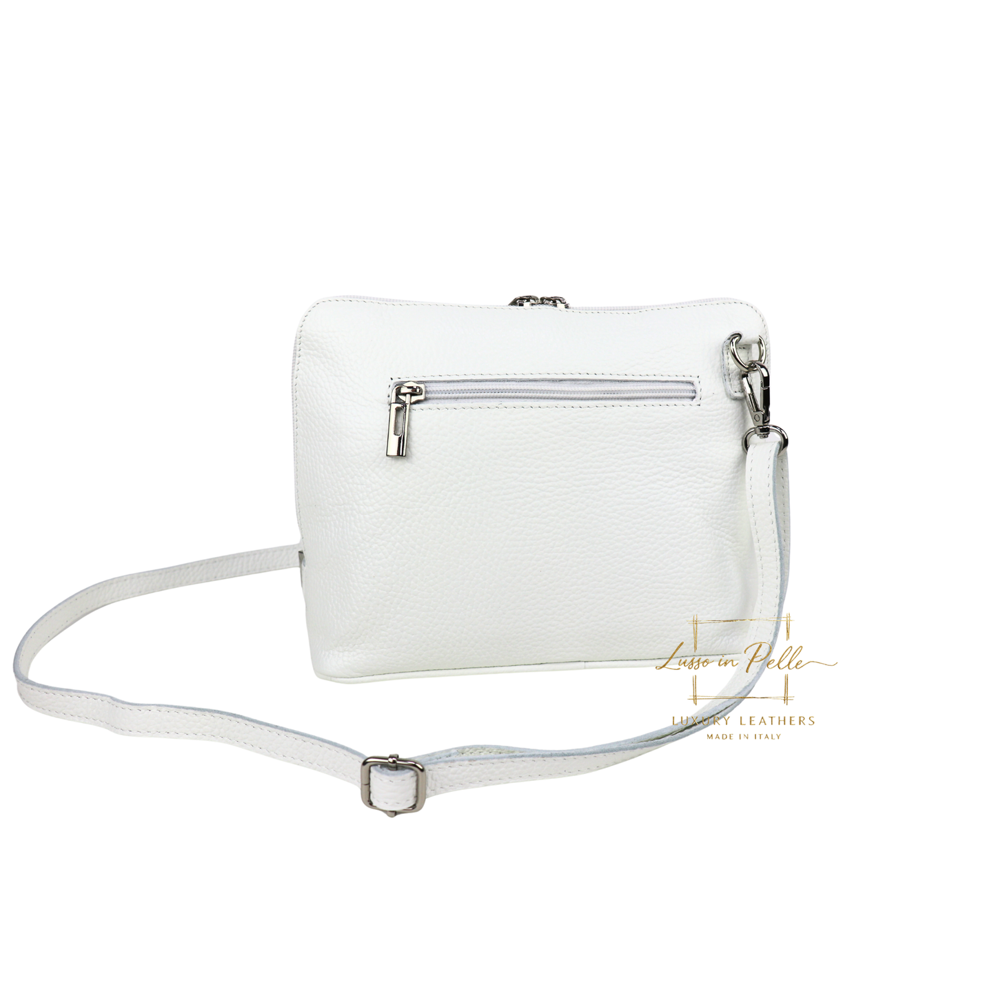 Rectangular Structured Italian Grain Leather Crossbody Bag with Adjustable Straps