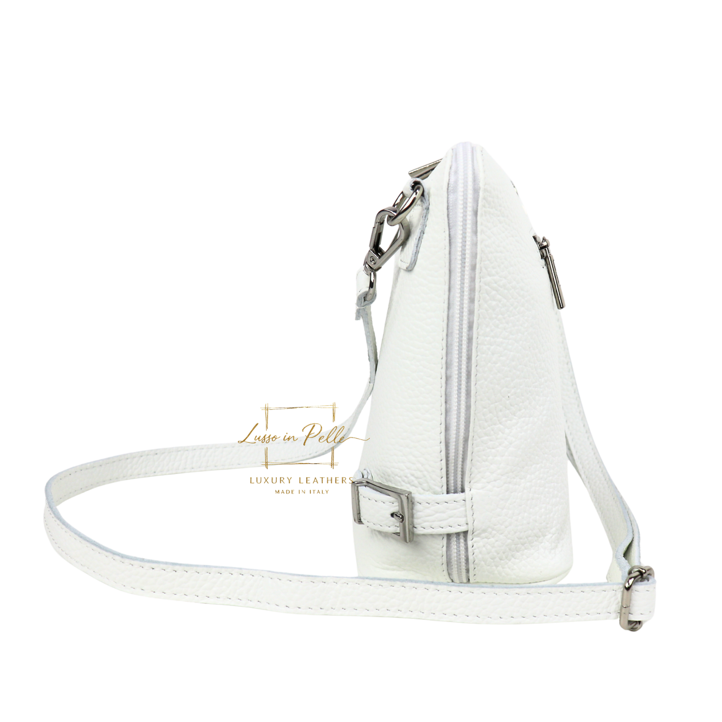 Rectangular Structured Italian Grain Leather Crossbody Bag with Adjustable Straps