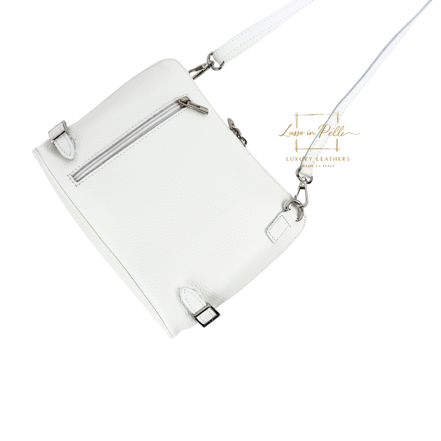 Rectangular Structured Italian Grain Leather Crossbody Bag with Adjustable Straps